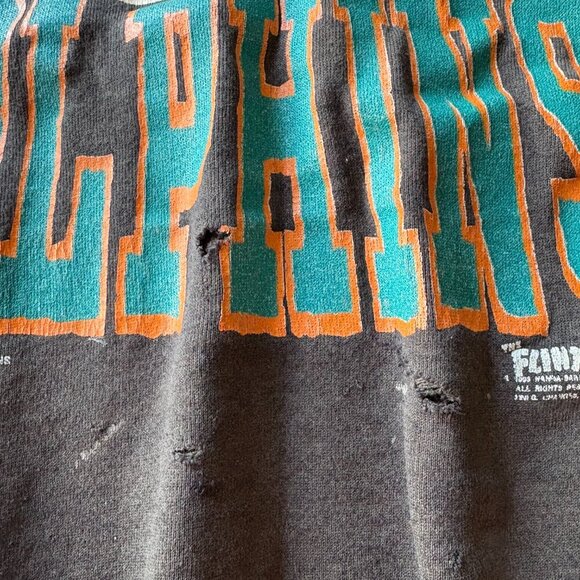 Tultex XL Dolphins Flinstones Sweatshirt Grunge Faded Football Black Vintage - Picture 7 of 13